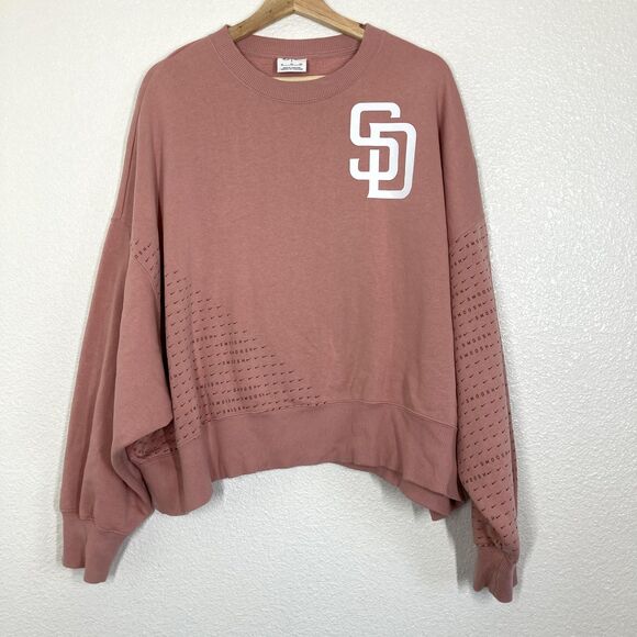 San Diego Padres Sweatshirt Womens XL Pink MLB Baseball Nike Swoosh Sleeve Crop - Picture 1 of 16